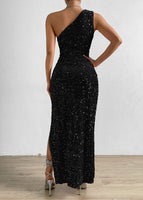 1 x RAW Customer Returns Justchicc Women s Sexy One Shoulder Sleeveless Sparkling Sequin Party Dress Maxi Dress Black Medium - RRP €70.21