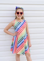 1 x RAW Customer Returns IDGREATIM Dress for Girls A-Line Sleeveless Summer Dress Color Stripe Dress Costume Girls Good for Party S - RRP €19.15