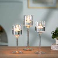 1 x RAW Customer Returns Nuptio Tealight Holder 3 Pack Glass Candle Holder for Tealight Floating Candles Tall Elegant Pillar Candle Holders for Wedding Party Table Christmas Centerpieces Living Room Home Decoration - RRP €22.98