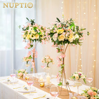 1 x RAW Customer Returns Nuptio 2 Pieces Trumpet Vase Metal Flower Vase 66cm Tall Gold, Wedding Centerpieces for Tables, Artificial Arrangement Flower Stand for Birthday Party Event Birthday Aisle - RRP €51.9