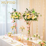 1 x RAW Customer Returns Nuptio 2 Pieces Trumpet Vase Metal Flower Vase 66cm Tall Gold, Wedding Centerpieces for Tables, Artificial Arrangement Flower Stand for Birthday Party Event Birthday Aisle - RRP €51.9