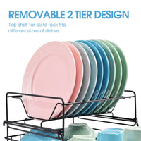 1 x RAW Customer Returns KINGRACK 2 Tier Steel Dish Drainer Rack with Removable Cutlery Holder and Drip Tray, Compact Dish Drainer Rack, Dish Drainer Rack, Kitchen Utensils, Black - RRP €24.0