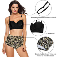 1 x RAW Customer Returns CZIMOO Women Bikini Set Two Piece Black Push Up Swimsuit with Leopard High Waist Bikini Top Sexy Bikini Pants Bathing Suit L - RRP €24.0