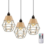 1 x RAW Customer Returns Pack of 3 rattan hanging lamps with battery outdoor indoor hanging light remote control battery-operated lamp portable boho basket lampshade pendant light without electricity power connection outdoor lighting - RRP €59.94