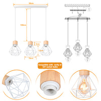 1 x RAW Customer Returns TOKIUS pendant light vintage industrial 16CM hanging lamp with geometric design E27 lamp made of wood iron cage lampshade white hanging lamp for dining table kitchen pendant lamp 3-bulb, beam  - RRP €40.28