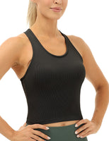 1 x RAW Customer Returns icyzone Women s Sports Top with Integrated Bra, Yoga Cropped Shirt Ribbed Racerback Gym Tank Top S, Black  - RRP €24.19