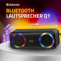 1 x RAW Customer Returns Defender Bluetooth Speaker Q1 Portable, Music Box with RGB LED Light, USB Micro SD Card AUX-in Playback True Wireless Stereo Hands-Free Function - FM Receiver, MP3 Player Bluetooth Speaker - RRP €24.53