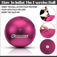 4 x Brand New Konsoa Anti-Burst Core Exercise Ball for Yoga, Balance Exercises, Workout, Fitness, Pilates. Durable With Rapid Pump 55cm, Red  - RRP €43.24