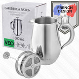 1 x RAW Customer Returns VeoHome French Press coffee maker coffee pot unbreakable and keeps your coffee warm for a long time thanks to the double cover 1 liter  - RRP €40.76