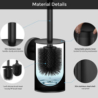 1 x RAW Customer Returns WAVEWO wall-mounted toilet brush, silicone toilet brush and holder, square toilet brush made of 304 stainless steel including 2 brush heads round black  - RRP €29.99