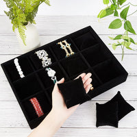 1 x RAW Customer Returns PandaHall Watch Tray 12 Slots Watch Trays Organizer Velvet Watch Show Tray Jewelry Watch Trays Watch Display Holder Adjustable Pillow for Storage of Bracelet Watches Jewelry Black  - RRP €22.2