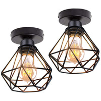 1 x RAW Customer Returns TOKIUS ceiling lamp, 16CM vintage ceiling light in industrial design retro E27 lamp made of iron cage pendant light black 2 pieces  - RRP €22.14