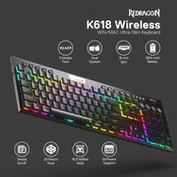 1 x RAW Customer Returns Redragon K618 Horus Mechanical RGB Keyboard, Bluetooth 2.4ghz wired Tri-Mode Low Profile Keys Gaming Keyboard with Wireless Connection, Dedicated Media Controls and Linear Red Switch - RRP €89.99