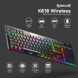 1 x RAW Customer Returns Redragon K618 Horus Mechanical RGB Keyboard, Bluetooth 2.4ghz wired Tri-Mode Low Profile Keys Gaming Keyboard with Wireless Connection, Dedicated Media Controls and Brown Switches - RRP €89.99