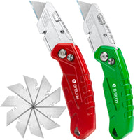 1 x RAW Customer Returns BIBURY 2 Pack Utility Knife, Portable Carpet Knife, Updated Version Universal Folding Knife, Cutter Knife with 10 Additional Stainless Steel Blades with Belt Clip and Safety Lock Design - RRP €11.8