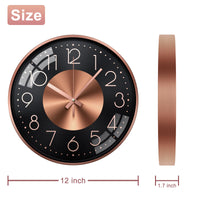 1 x RAW Customer Returns HOSTON 12 Inch Silent Non Ticking Wall Clock Modern Wall Decor Round Aluminum Clock for Living Room Kitchen Office 12 Inch Rose Gold Number  - RRP €22.8