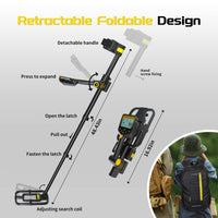 1 x RAW Customer Returns LOLARAN Metal Detector Professional for Adults Children, Gold Detector Rechargeable Lithium Battery Metal Detector Pinpointer Wireless Retractable Foldable Metal Detector Waterproof - RRP €139.99