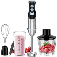 1 x RAW Customer Returns FRESKO 4-in-1 hand blender made of stainless steel, 1000W hand blender with 12 speeds and turbo modes, including whisk, 500ml food chopper and 700ml measuring cup, for baby food, soup, smoothies - RRP €36.38