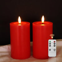 1 x RAW Customer Returns LUCOZA Set of 2 Flickering Flameless LED Candles with Timer and Remote Control for Indoor Use, 5 Battery Operated LED Real Wax Candles, Realistic Pillar Candle with 3D Wick, Red - RRP €21.17