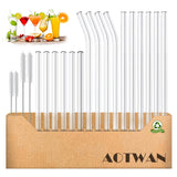 1 x RAW Customer Returns AOTWAN Glass Straws Reusable 20 Pieces Glass Straws, 6 Short 6 Long Straight Glass Straws, 4 Curved Glass Drinking Straws with 4 Cleaning Brushes for Cocktails, Smoothies and Juices - RRP €12.99