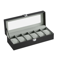 1 x RAW Customer Returns SONGMICS watch box with 6 compartments, watch box, casket, glass lid, removable cushions, metal lock, black coating and gray lining, JWB06BK - RRP €16.99