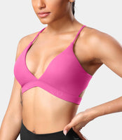 1 x Brand New ZAAYO Sports Bra Women V Neck Sports Bra Crossback Without Wire Gym Bra Spaghetti Padded Bustier for Summer Yoga Fitness Pink X-Small - RRP €22.68