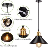 1 x RAW Customer Returns AWEKLIY 2 pieces retro industrial pendant light, vintage hanging light, wide lamp chandelier made of iron hanging lamp, E27 lamp holder ceiling light for kitchens, basements, living rooms, hallways, black gold - RRP €37.3