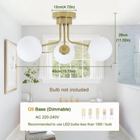 1 x RAW Customer Returns JHLBYL Modern Gold Ceiling Light, 3-Light White Globe Glass Shade with G9 Lamp Socket Semi Flush Mounted Ceiling Light, Gold Pendant Light for Living Room, Bedroom, Dining Room - RRP €86.71