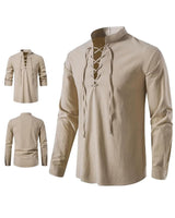 1 x RAW Customer Returns YAOHUOLE Medieval Shirt Men s Linen Shirt Men s Long Sleeve Collarless Shirt Men s Khaki 3XL - RRP €25.2