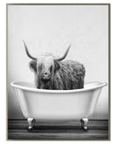 1 x Brand New Animal in the Bathtub Canvas, Black and White Highland Cow Elephant Bathroom Modern Poster Home Decoration - Unframed 2x50x70cm,a  - RRP €29.99