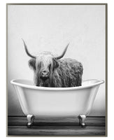 1 x Brand New UGZDEA Animal in the Bathtub Canvas Pictures, Black White Highland Cow Elephant Bathroom Poster Modern Living Room Bedroom Home Decor-without Frame A, 2x40x60cm  - RRP €21.99