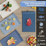 2 x Brand New Masthome Index Cutting Board Plastic, 4 Piece Cutting Board Set with Stand, Cutting Boards Dishwasher Safe, Cutting Boards BPA Free, for Fish Meat Vegetables Fruit, BPA Free, Send 1 Pair of Scissors - RRP €45.1