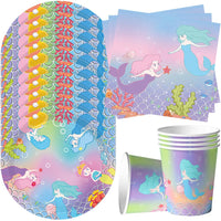 1 x Brand New YGCHEN Mermaid Party Tableware Girls Birthday Tableware Mermaid Birthday Decoration Paper Cups Paper Plates Napkins Fish Scales Party Tableware Baby Shower 10 Guests - RRP €20.4