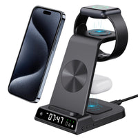 1 x RAW Customer Returns in 1 charging station Apple Watch and iphone with digital clock, 18W fast wireless charging station for iPhone 15 Pro Max, inductive charging station for Air pods Pro 2, Apple Watch charging station for iWatch 9 - RRP €42.99