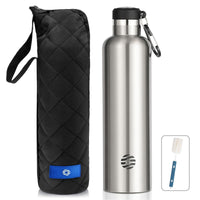 1 x RAW Customer Returns FEIJIAN drinking bottle stainless steel 1L with carabiner - leak-proof thermos flask for carbonated coffee tea, BPA-free sports outdoor water bottle for sparkling water university, school, camping, bicycle - RRP €22.61