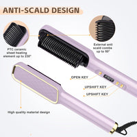 2 x Brand New Fast Heating Ionic Smoothing Brush, Adjustable Temperature 80-230 C, Smoothing Plate with LCD Display, Professional Styling Tool, EU Plug Purple  - RRP €52.8