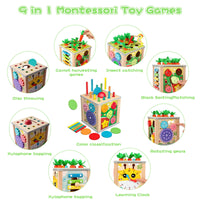 1 x Brand New Exsivemy Montessori toys for ages 1 and up, wooden toys 9-in-1 motor skills toys children s toys for babies 1 2 3 4 year old boys and girls, educational toys for toddlers, sorting toys - RRP €21.77