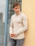 1 x RAW Customer Returns AIDEAONE Men s Turtleneck Turtleneck Knitted Jumper Stand-Up Collar Pullover Sweater Slim Fit Basic Fine Knit Turtleneck Jumper Light Apricot - RRP €36.29