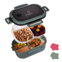 2 x RAW Customer Returns Picnico lunch box for children and adults - lunch box for children with compartments - lunch box with compartments - lunch box with divider - bento box including spoon and fork - snack box green - RRP €47.0