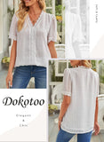 1 x RAW Customer Returns Dokotoo Women s Tee Short Sleeve T-Shirt Elegant White Lace Casual T-Shirt V-Neck Tunic Blouse Medium - RRP €32.99