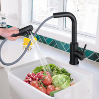 1 x RAW Customer Returns AKLFGN Kitchen Faucet Black, Kitchen Faucet Extendable, Kitchen Mixer Tap Stainless Steel, Kitchen Faucet 360 Swivel, Sink Faucet with Shower Two Water Steel Types, Kitchen Faucet Black - RRP €72.99