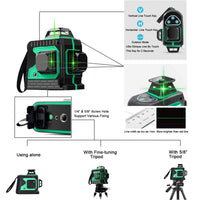 1 x RAW Customer Returns Cross line laser 25M, THL INEW cross line laser green self-leveling 3 x 360 with magnetic wall mount, 3D 12 lines, IP 54 line laser vertical and horizontal line 3pcs battery  - RRP €101.84