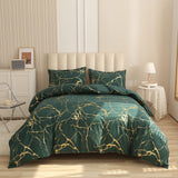 1 x RAW Customer Returns Freyamy Bed Linen 220x240cm 3-piece Dark Green Gold Marble Glitter Pattern Bedding Sets Brushed Microfiber Soft Reversible Bed Linen Luxury Duvet Cover with Zipper and 2 Pillowcases 80x80cm - RRP €43.99