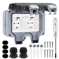 1 x RAW Customer Returns IP66 Waterproof Outdoor Socket Double Power Socket and Protective Shutter Garden Wall Power Strip, Dustproof and Windproof Socket with Switch, Indicator Light - RRP €22.79