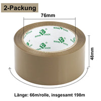 1 x RAW Customer Returns BOMEI PACK 3 rolls of parcel tape, adhesive tape, packaging tape, cardboard tape, 66 m x 48 mm, brown packaging material for parcels and boxes, packing tape with high adhesive strength in professional quality - RRP €12.1