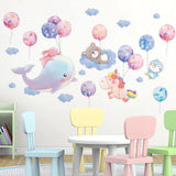 1 x RAW Customer Returns Wall Sticker Flying Animals Colorful Wall Stickers Balloon Whale Unicorn for Baby Nursery Children s Room Decor - RRP €20.4