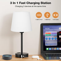 1 x RAW Customer Returns Kakanuo Bedside Lamp Touch Dimmable Set of 2, Table Lamp with Charging Function USB A C Ports Sockets 2 LED Bulbs, White Lampshade, Small Lamp for Bedroom Living Room Baby Room Office - RRP €59.99