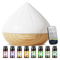 1 x RAW Customer Returns Aroma Diffuser for Essential Oils, 500ml Diffuser with 8x10ml Essential Oils Set, Remote Control Humidifier Room Fragrance with 14-Color LED Light for Bedroom - RRP €28.4