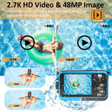 1 x RAW Customer Returns waterproof camera Full HD 2.7K 48MP underwater camera for snorkeling Dual Screen waterproof digital camera with self-timer and 16X digital zoom Blue - RRP €78.67