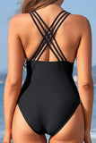 1 x RAW Customer Returns SHEKINI Women s One Piece Swimsuit V Neck Ruched Swimwear Cross Backless Figure Shaping Beachwear Swimsuit M, Black  - RRP €34.95